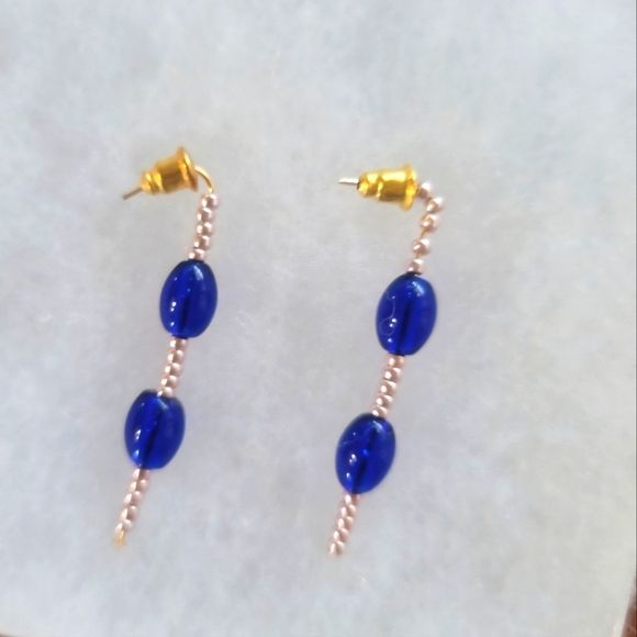 TREND ON SEEDBEAD &ROYALTY BLUE CHANDOLIER DUSTER EARRINGS - Picture 1 of 2